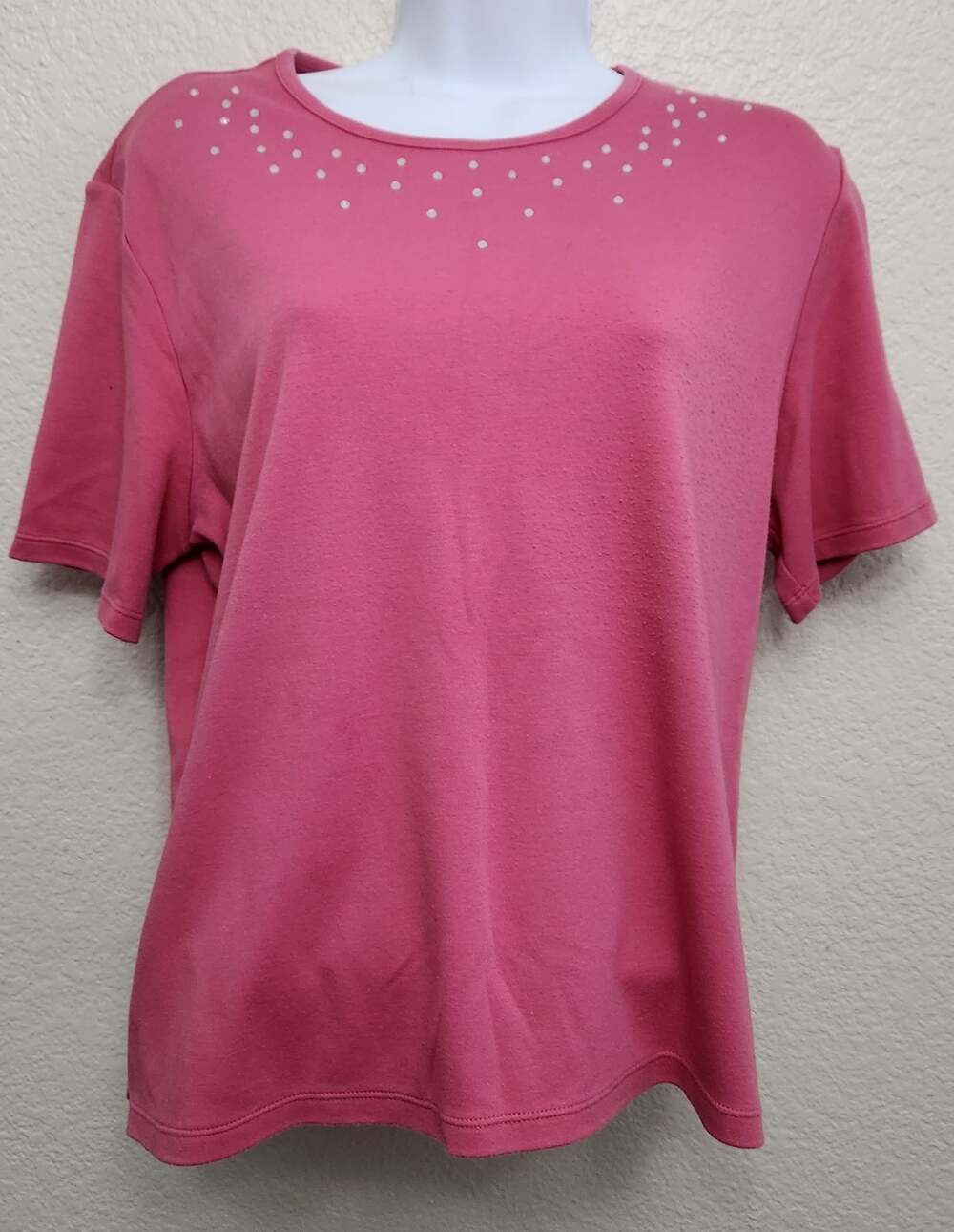 Draper's & Damon's Pink Rhinestone Bodice Top PL Lightweight Soft Short Sleeves